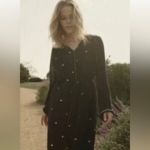 DÔEN Caravan Black Embroidered Bohemian Maxi Dress - XS